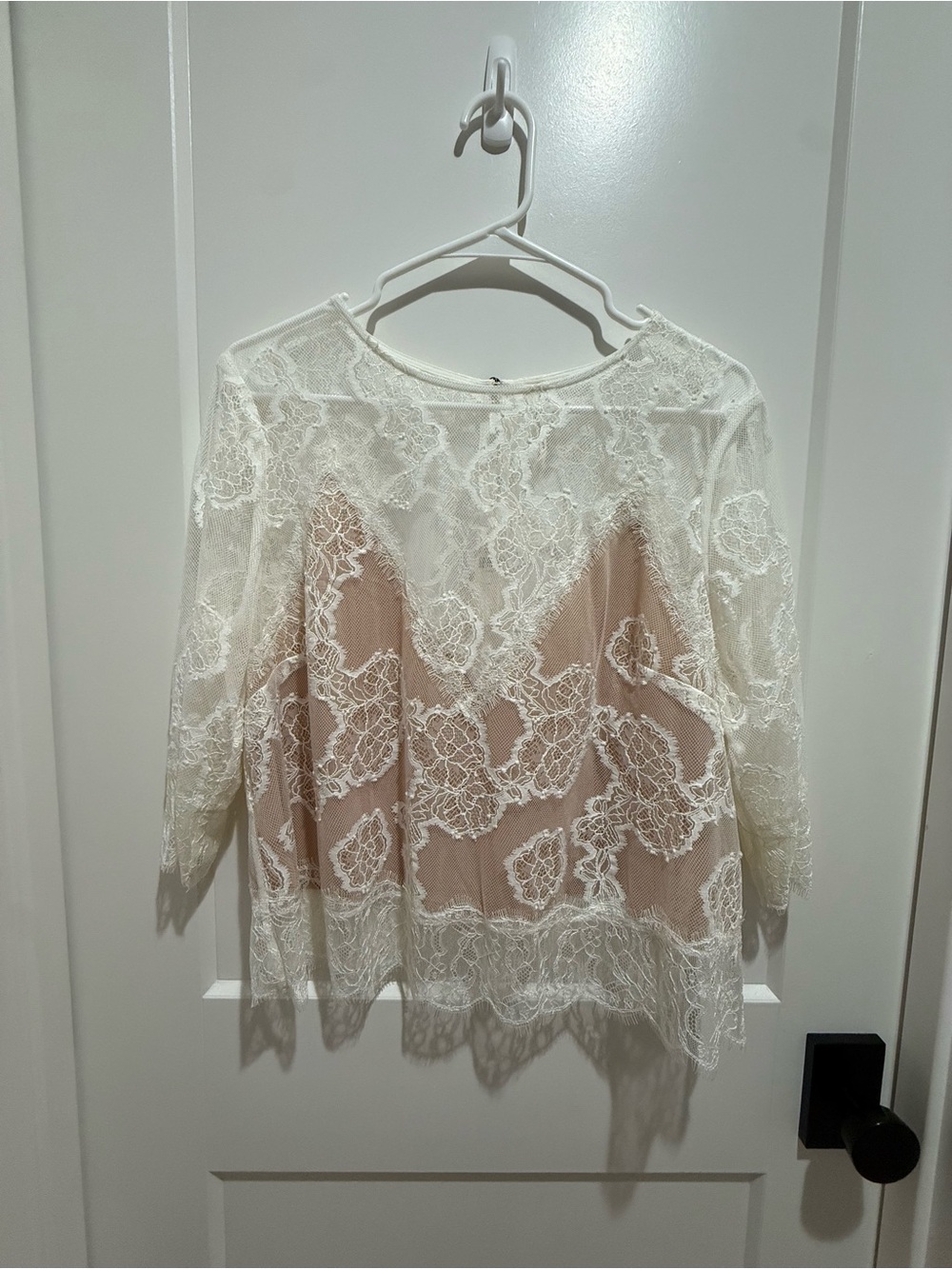 Sheer Lace Overlay Women’s Top in Cream
